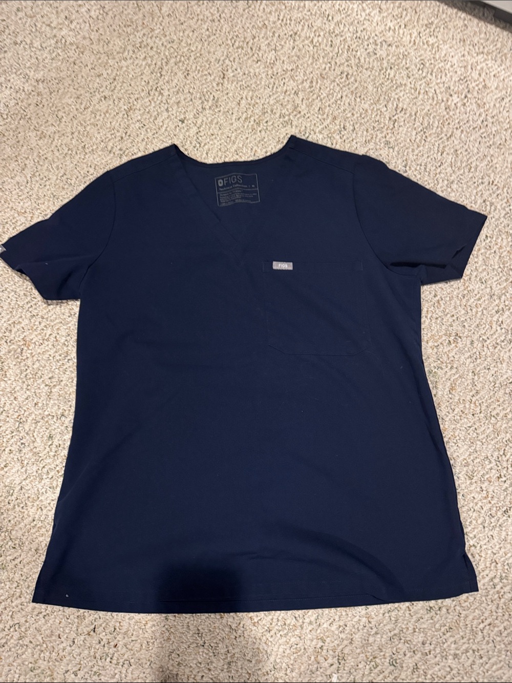 Figs Navy V-Neck Scrub Top with Chest Pocket Navy